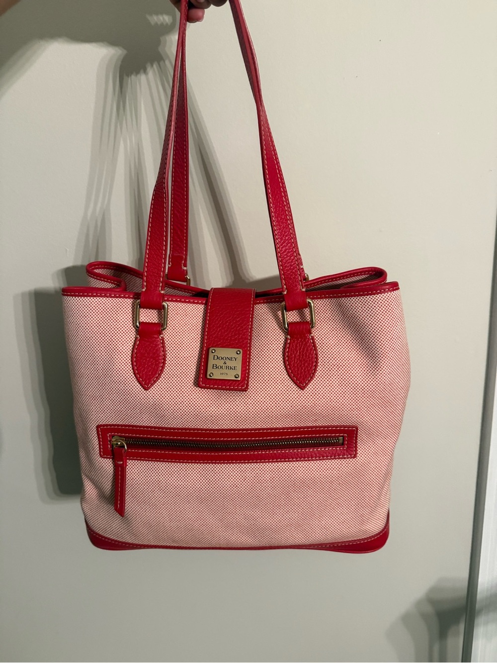 Dooney & Bourke Red and White Canvas Large Tote Set